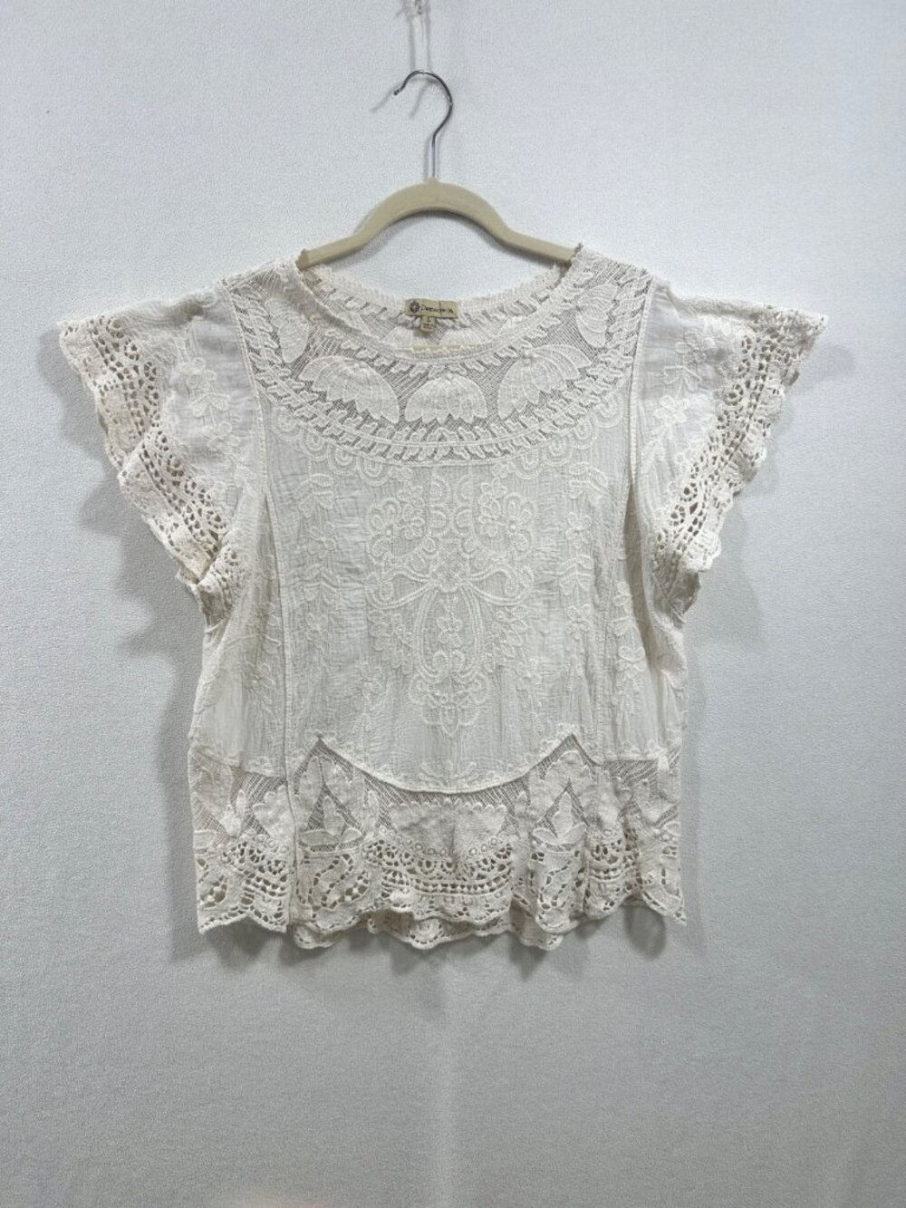 Democracy Ivory Embroidered Lace Sheer 100% Cotton L